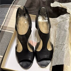 Franco Sarto Black Peep-Toe Cut-Out Heels